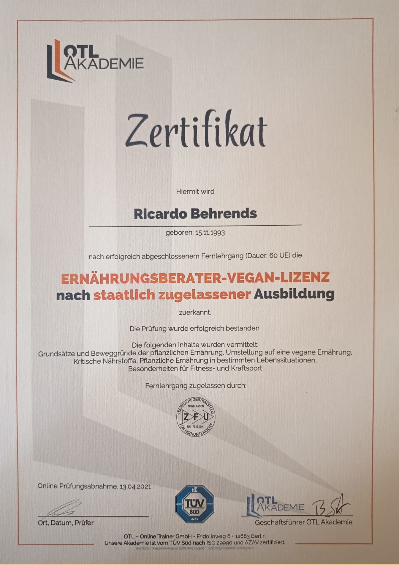 Veganer Ernährungsberater