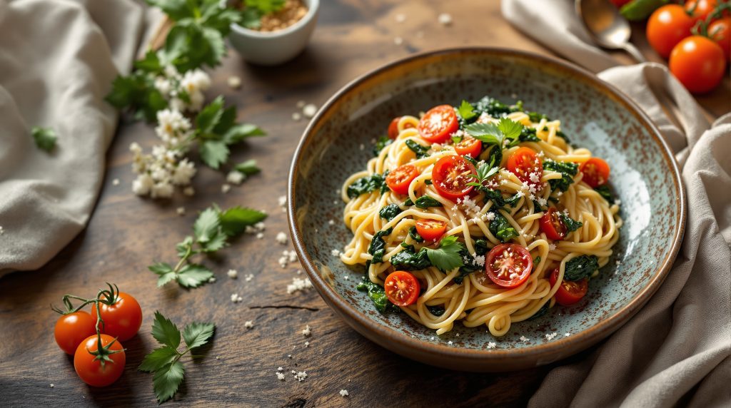 Rührei mit Spinat und Tomaten