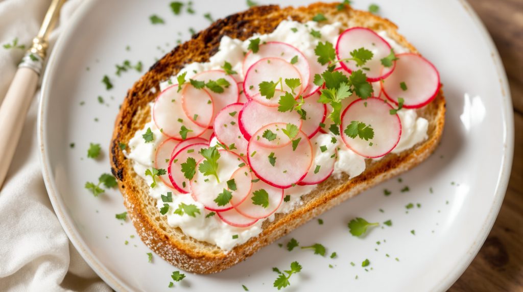 10-Minuten-Hüttenkäse-Brot mit Radieschen