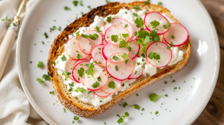 10-Minuten-Hüttenkäse-Brot mit Radieschen