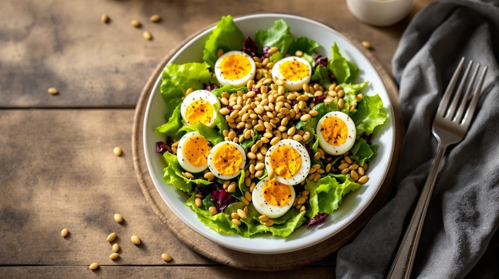 Feldsalat mit Ei und Kernen