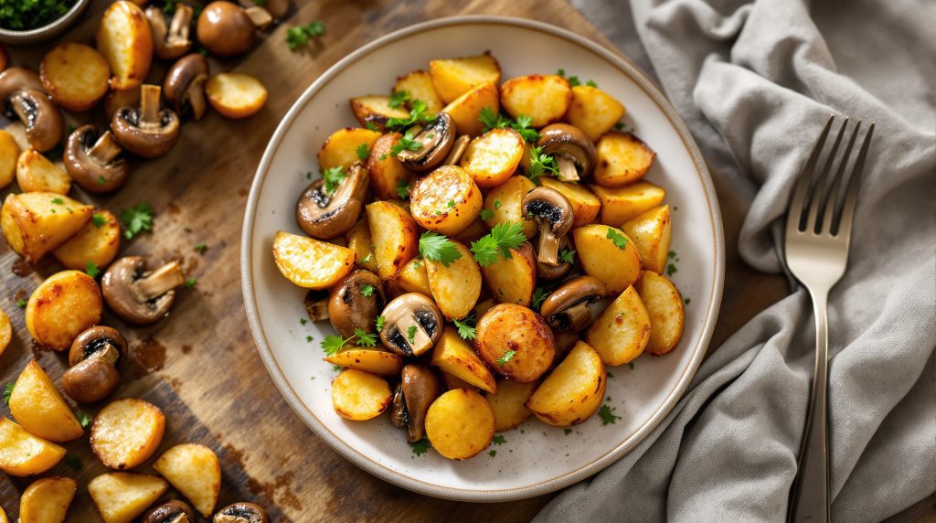 Blech-Champignons mit Kräutern und Kartoffeln