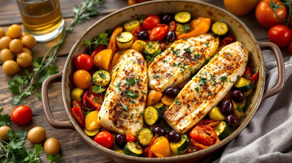 Ofen-Fisch mit mediterranem Gemüse