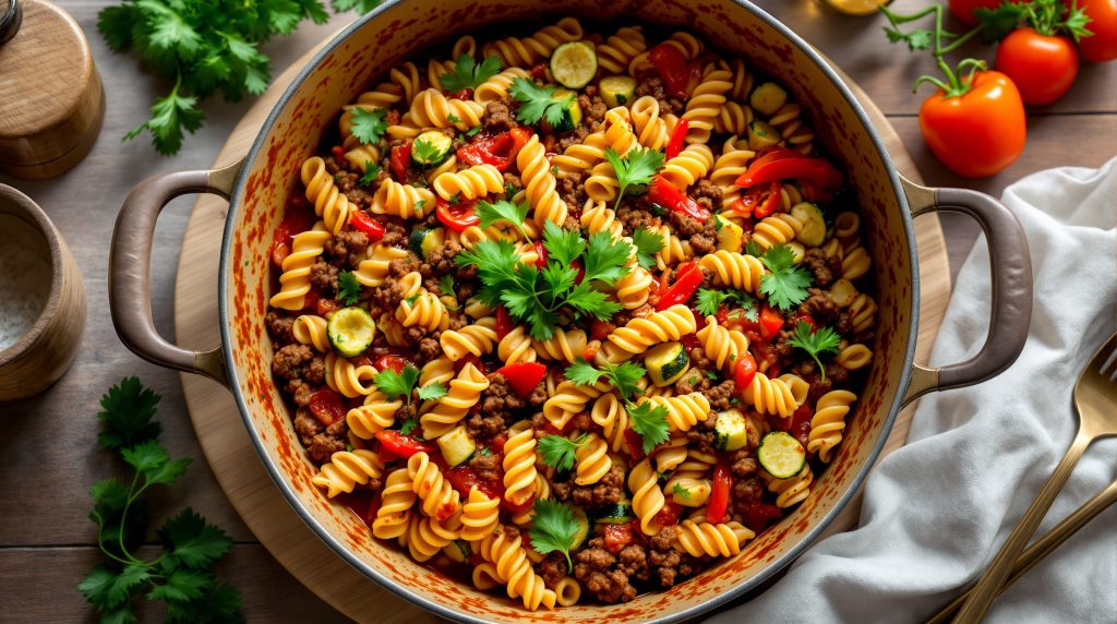 One-Pot-Hackfleisch-Nudeln mit Gemüse
