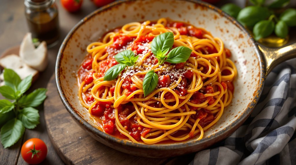 One-Pot-Nudeln mit Tomaten und Basilikum