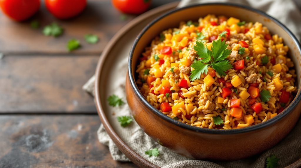 One-Pot-Paprika-Reis mit Putenhack