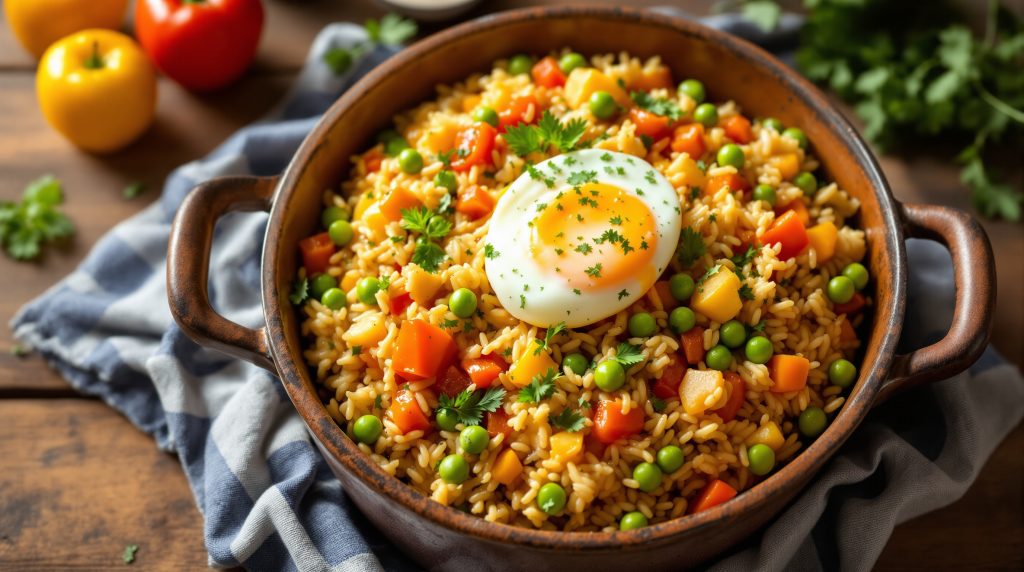 One-Pot-Reis mit Gemüse und Ei