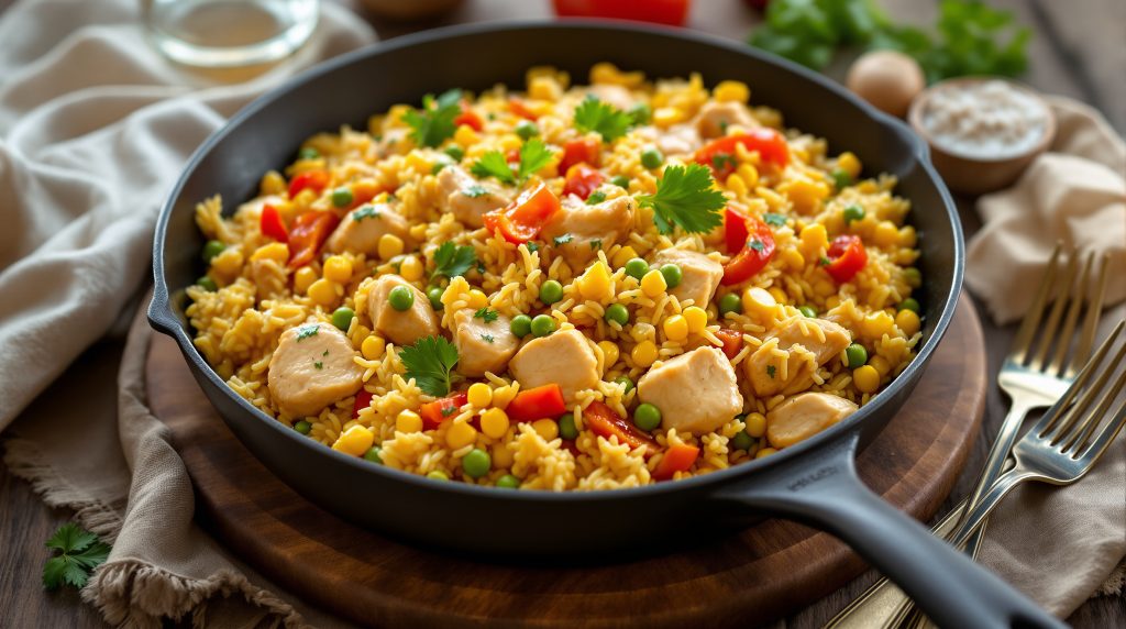 One-Pot-Reispfanne mit Hähnchen und Gemüse