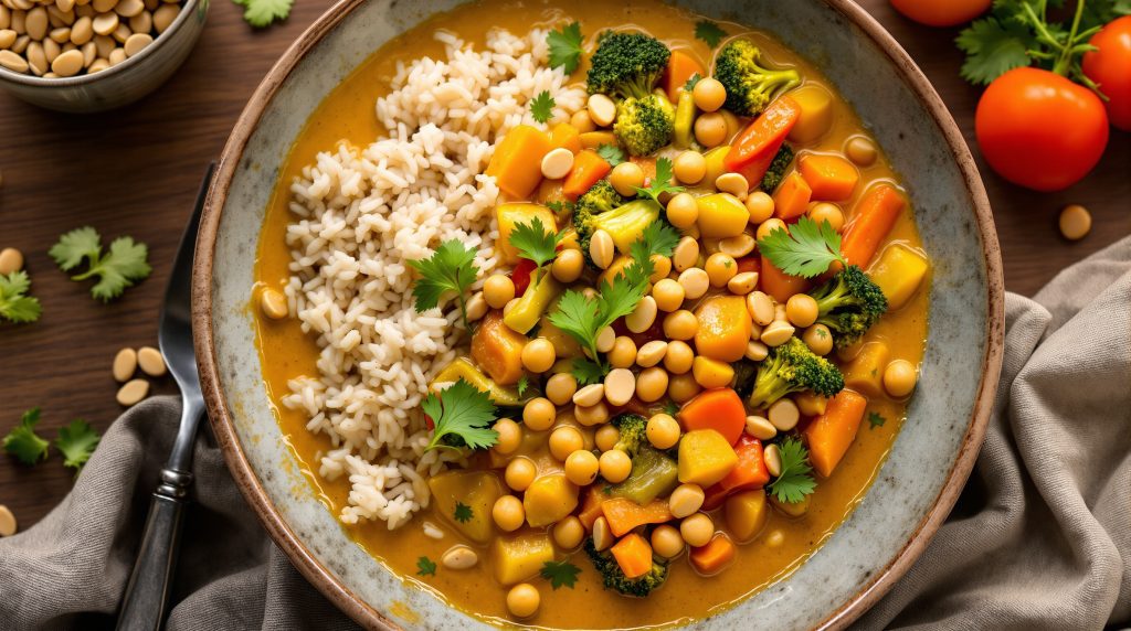 Erdnuss-Gemüse-Curry mit Reis