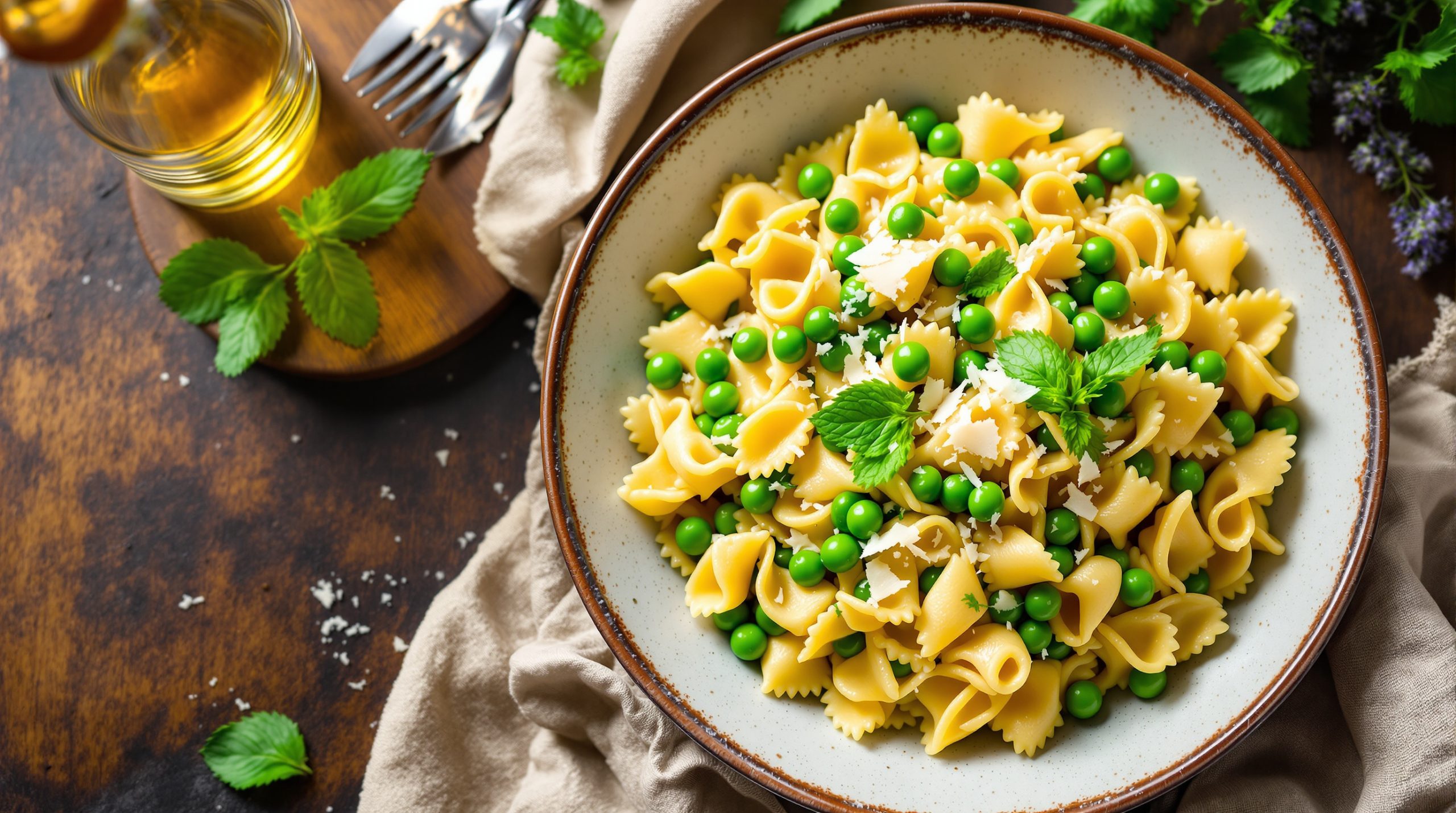 Farfalle mit Erbsen und Minze