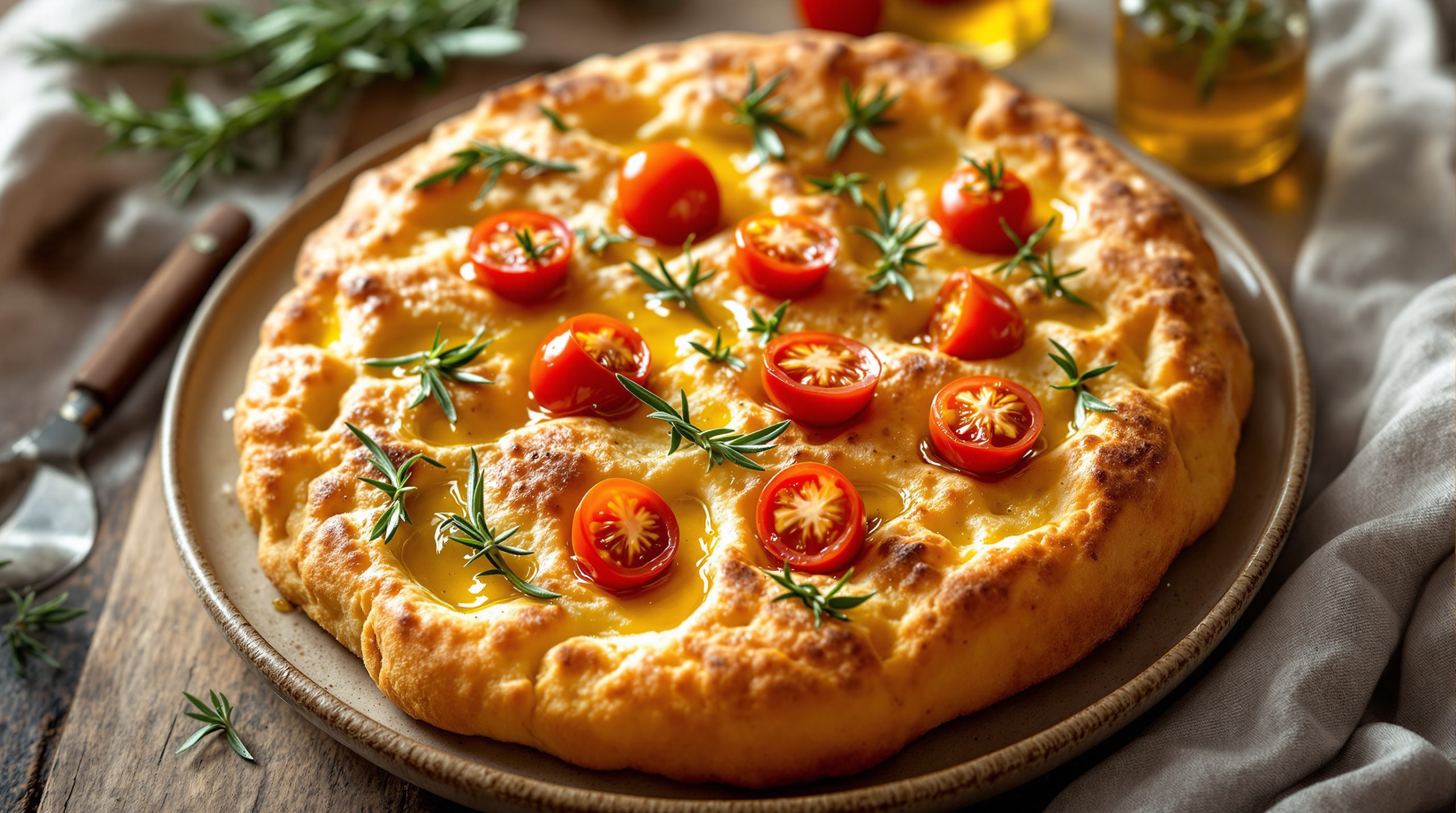 Focaccia mit Rosmarin und Tomaten