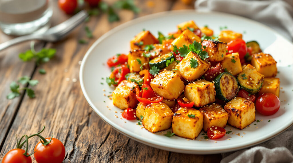 Knuspriger Ofen-Tofu mit Gemüse