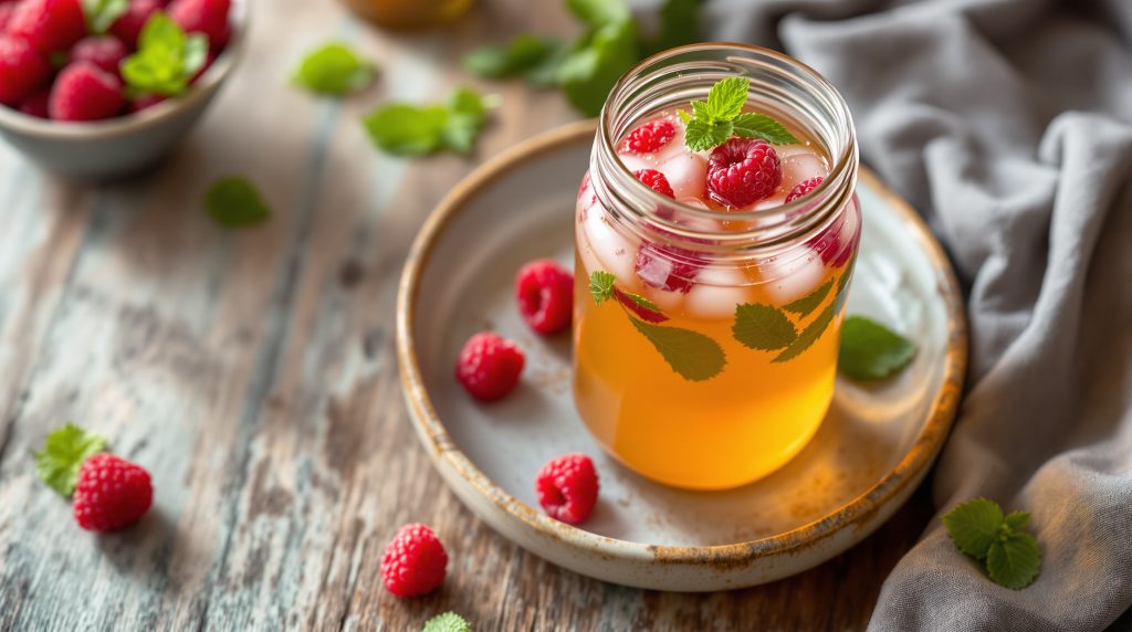 Kombucha mit Himbeere und Minze