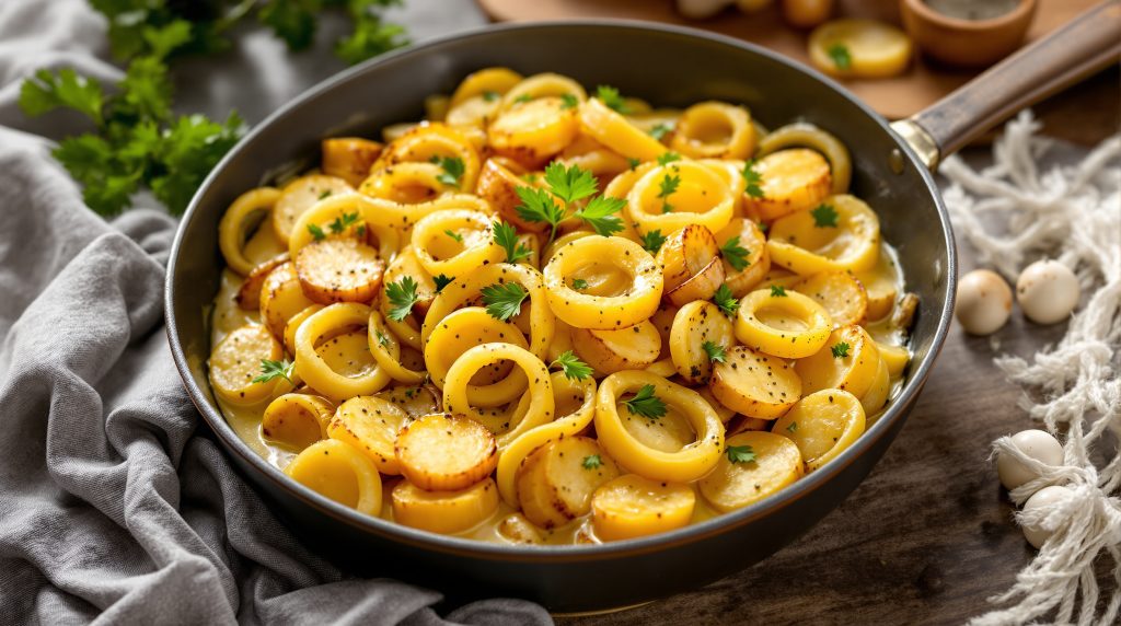 Lauch-Kartoffel-Pfanne mit Senfsauce
