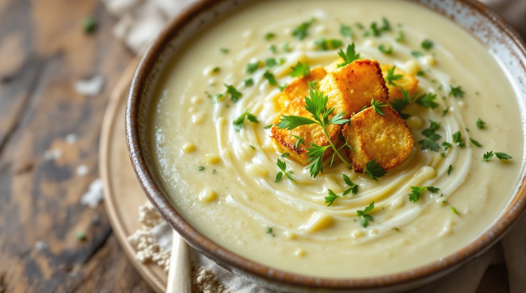 Lauchcremesuppe mit Croûtons