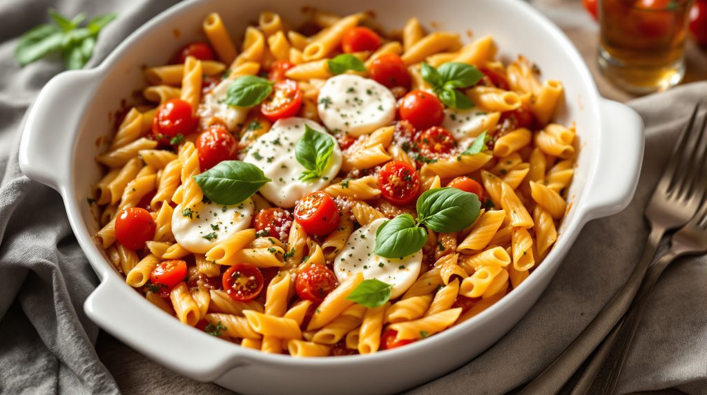 Nudelauflauf mit Tomaten und Mozzarella