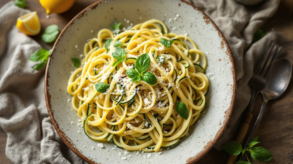 Nudeln mit Zucchini-Zitronen-Sauce