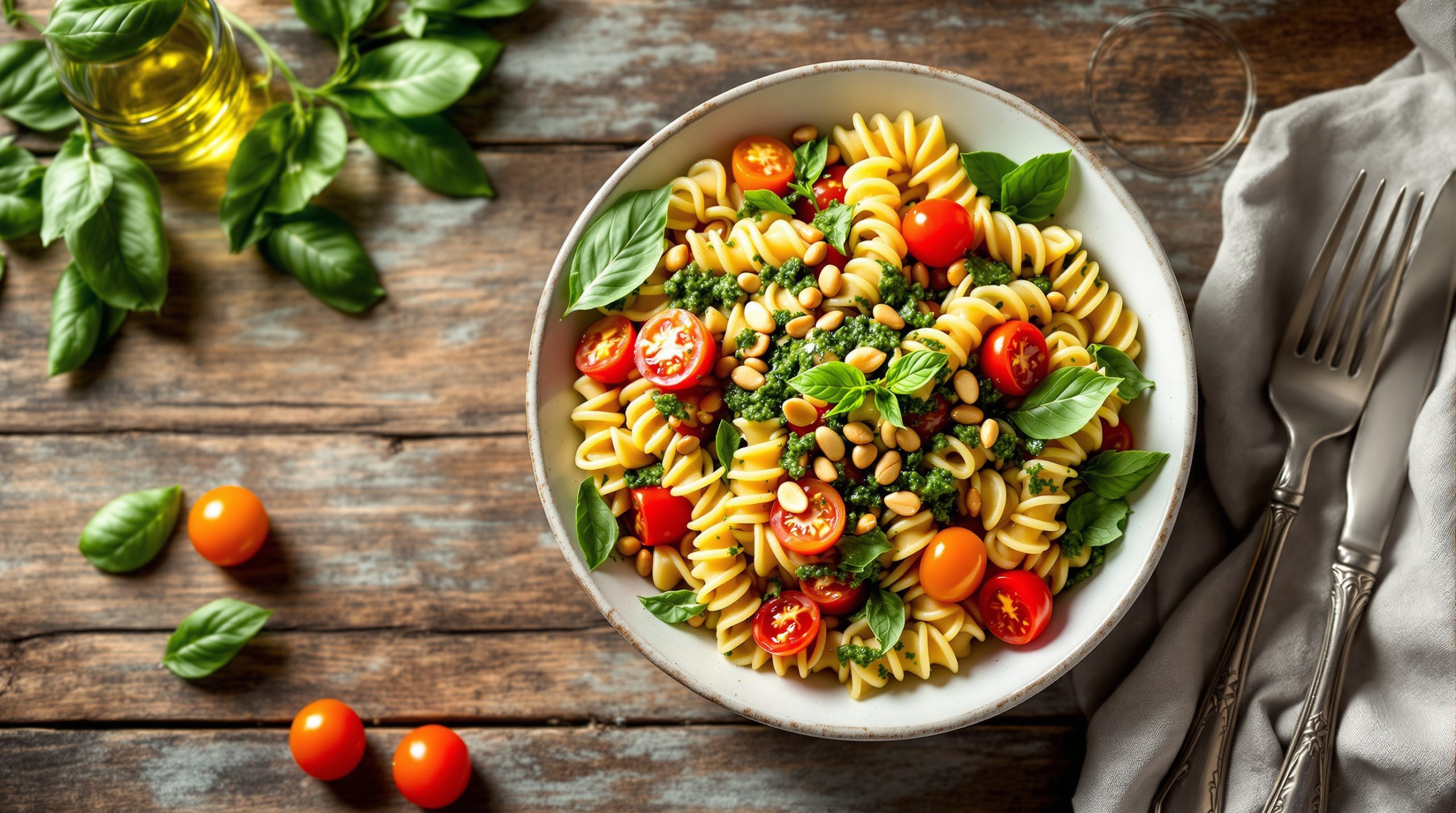 Nudelsalat mit Pesto und Kirschtomaten