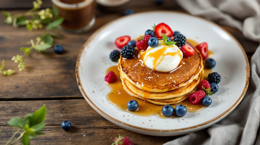 Pfannkuchen mit Beeren und Quark