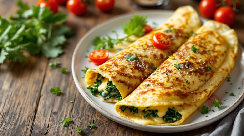 Pfannkuchen mit Spinat und Käse