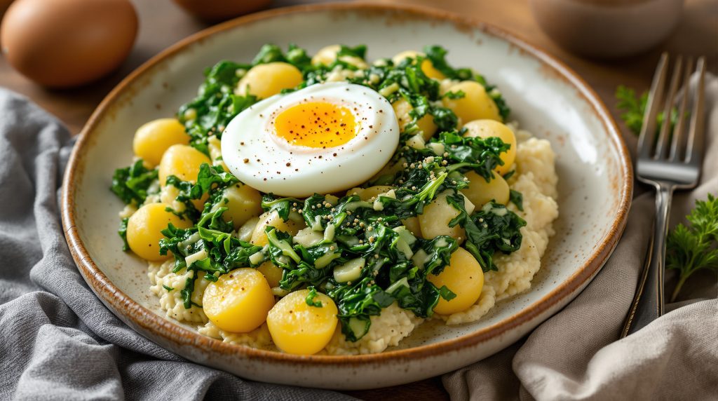 Rahmspinat mit Kartoffeln und Ei