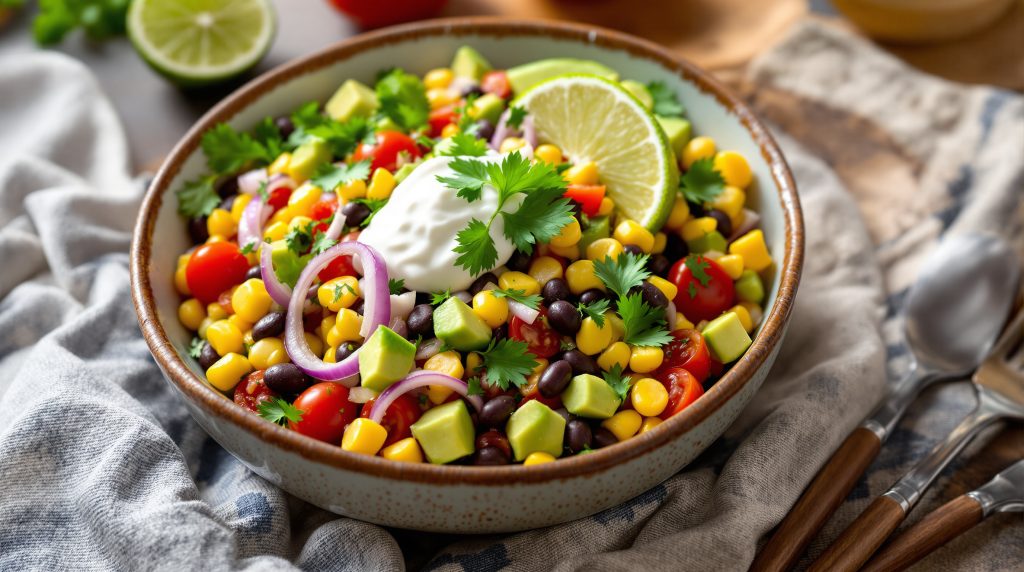 Schwarze-Bohnen-Bowl mit Mais