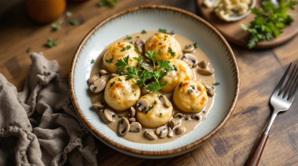 Semmelknödel mit Pilzrahmsauce