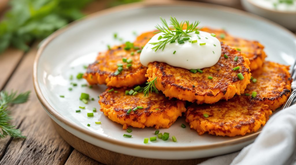 Süßkartoffel-Rösti mit Kräuterquark