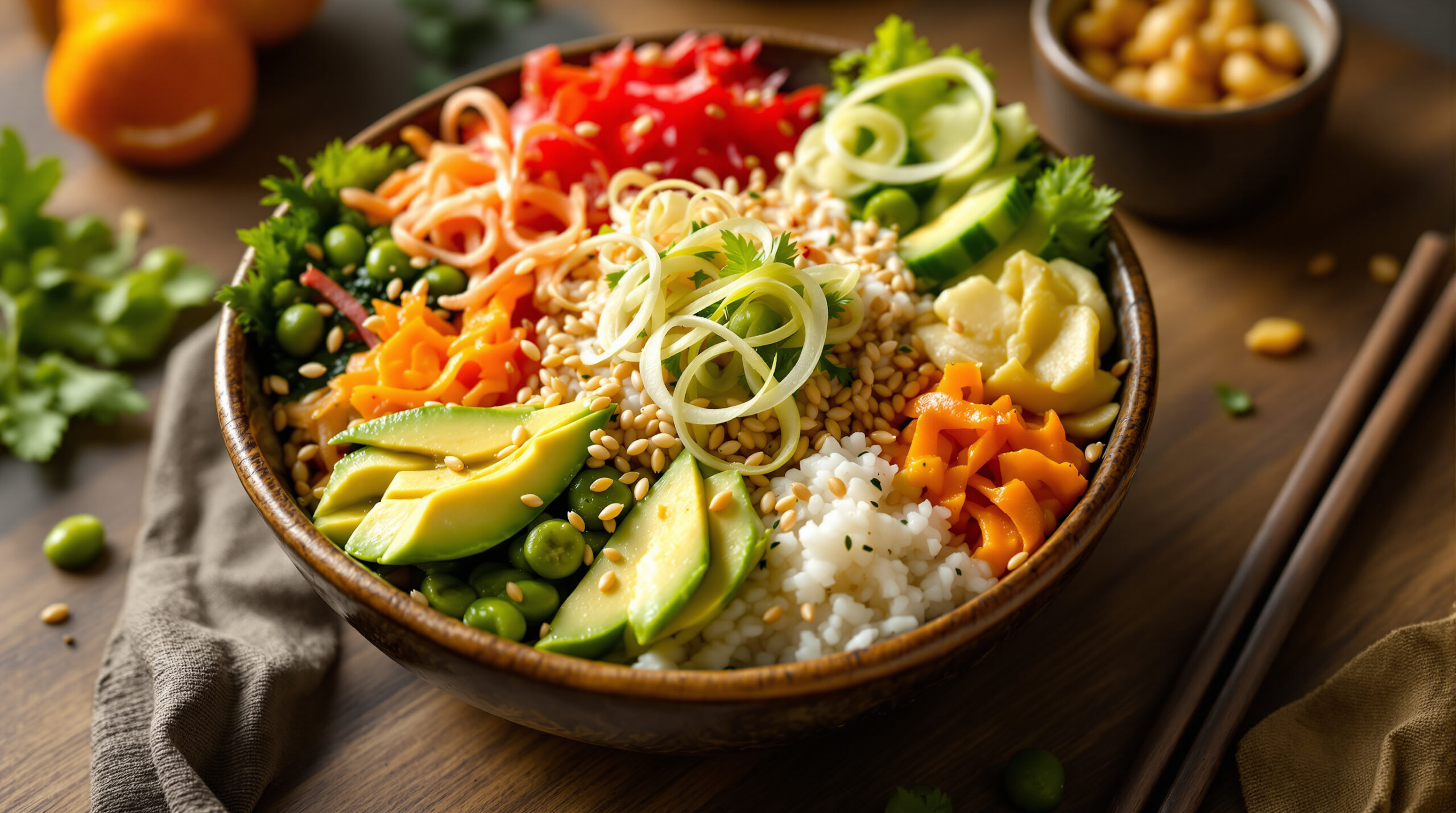 Sushi-Bowl mit Avocado und Gurke