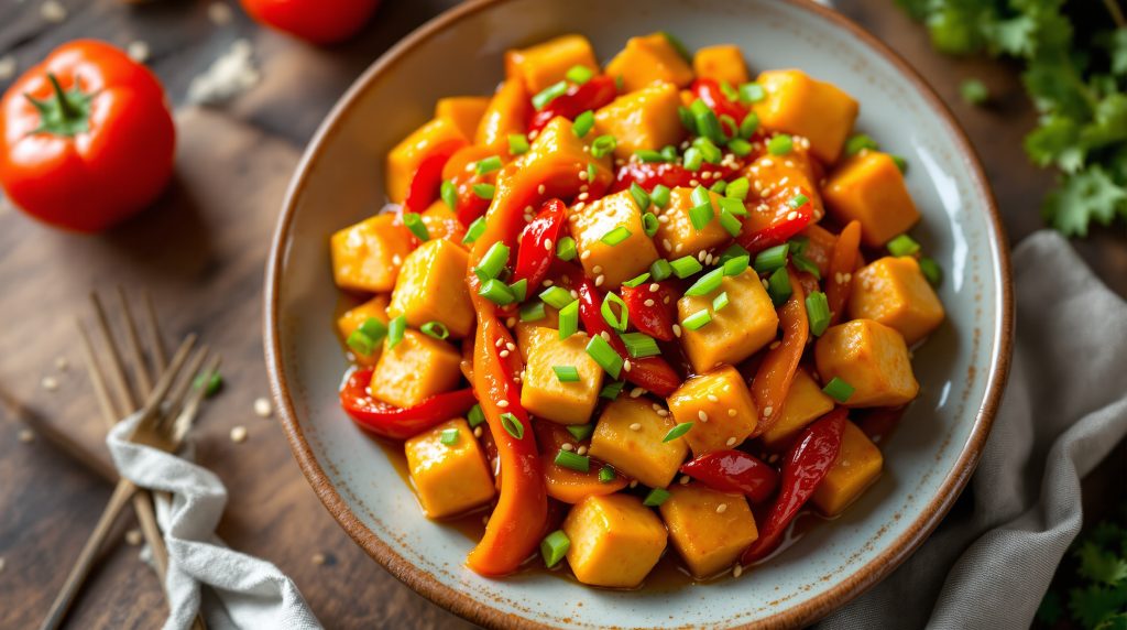 Tofu-Paprika-Pfanne süß-sauer