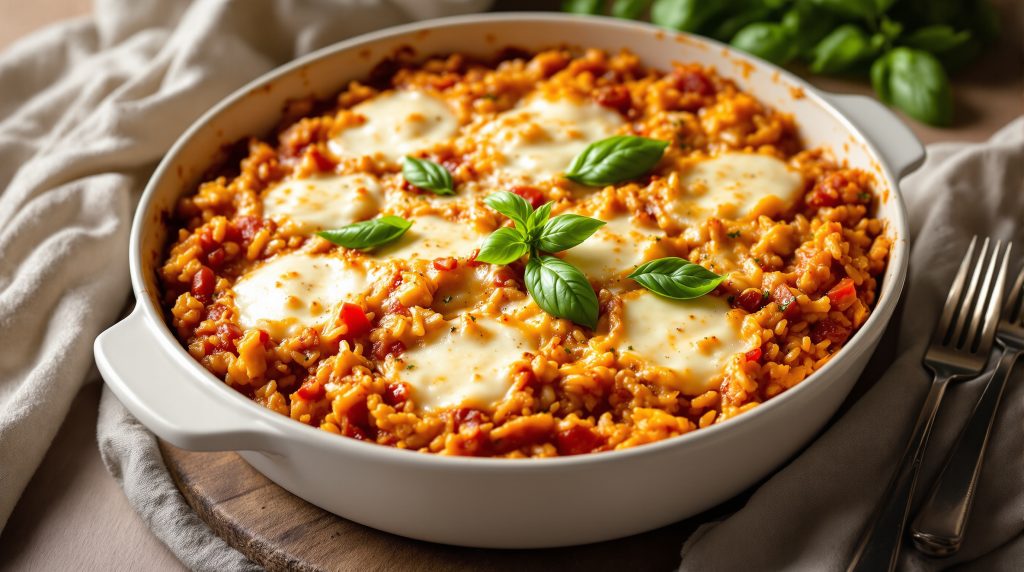 Tomaten-Reis-Auflauf mit Mozzarella