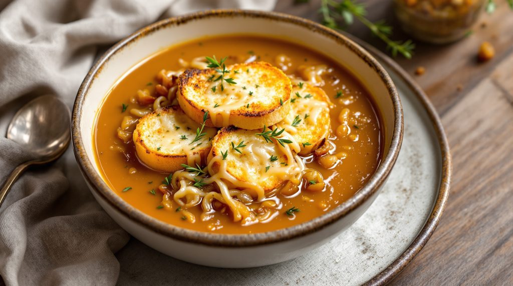 Zwiebelsuppe mit Käsecroûtons